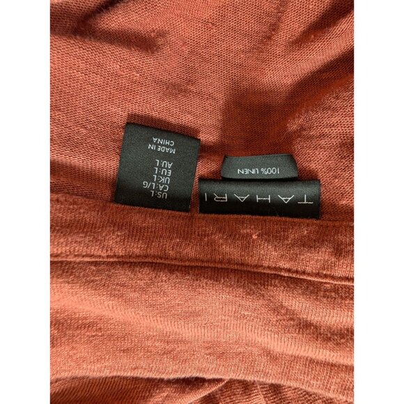 Tahari Rust Linen Long Sleeve Collared V-Neck Top W/ Button Detail Womens M - Picture 6 of 8